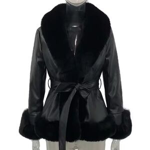 Elegant Black Women's Jacket with faux fur